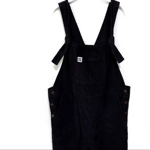 Lucy & Yak Easton Dungaree Organic Cotton Corduroy Overalls in Black - 14R